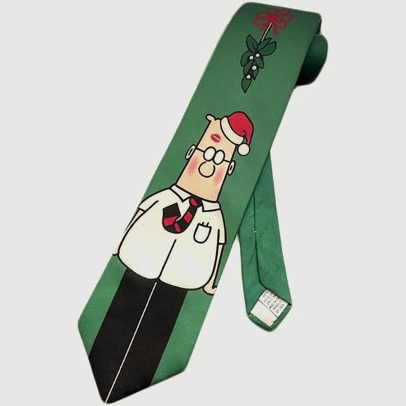 Mens Dilbert Kisses Comic Strip Under the Mistletoe Christmas Necktie  Neck Tie - Picture 1 of 2